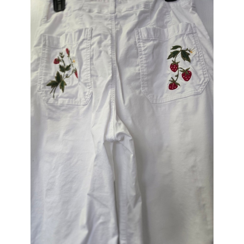 Maeve Anthropologie Colette White Wide Leg Strawberry Embroidered Pants 29 - Picture 2 of 9